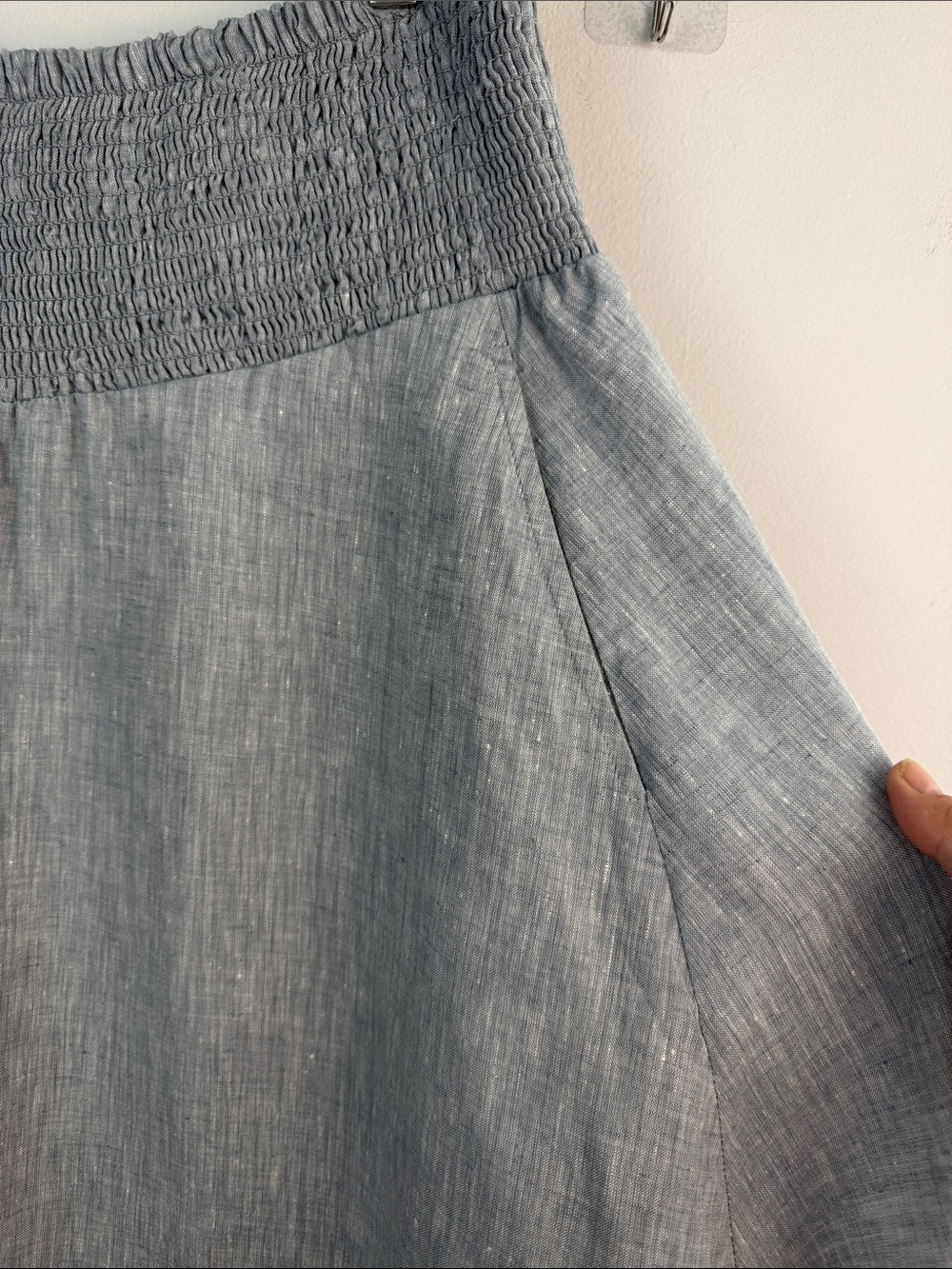 Eileen Fisher Organic Linen Smocked A-Line Skirt Handkerchief Hem Medium Pockets - Picture 7 of 16